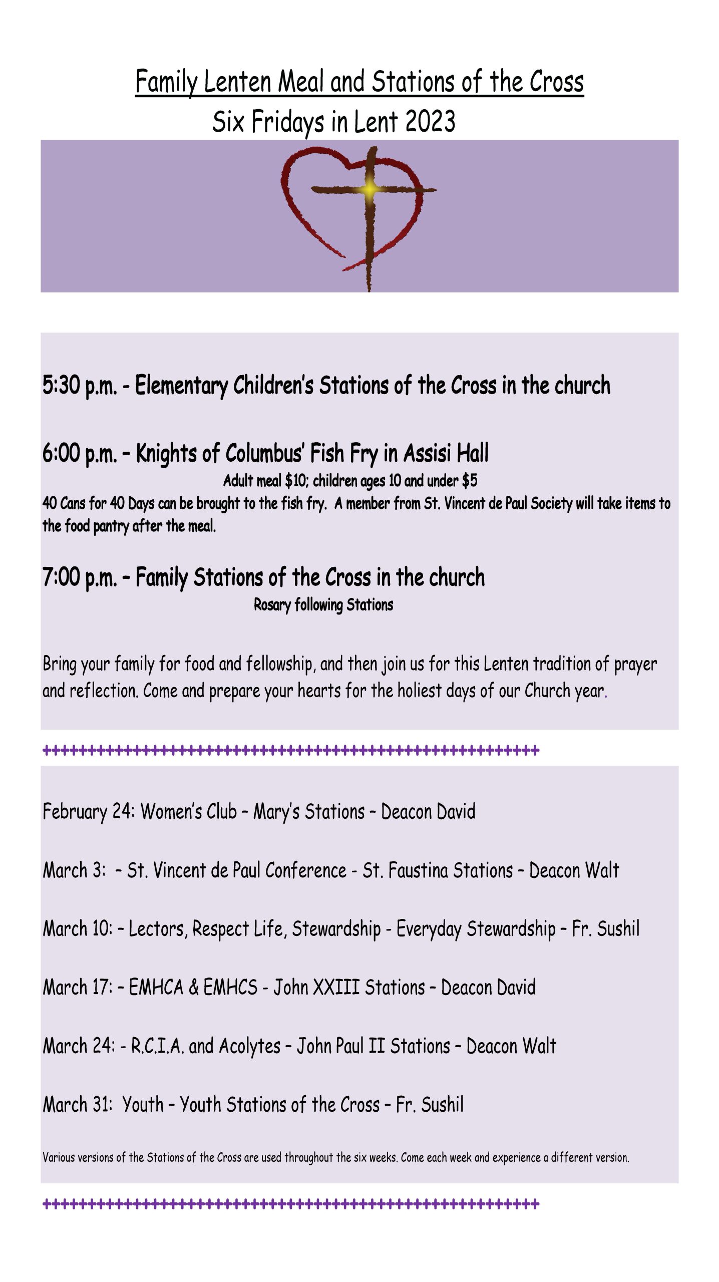 Worship Schedule - St. Catherine of Siena